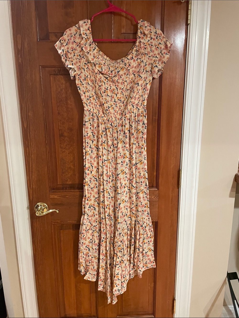 Xhilaration Peach Floral Maxi Jumpsuit
